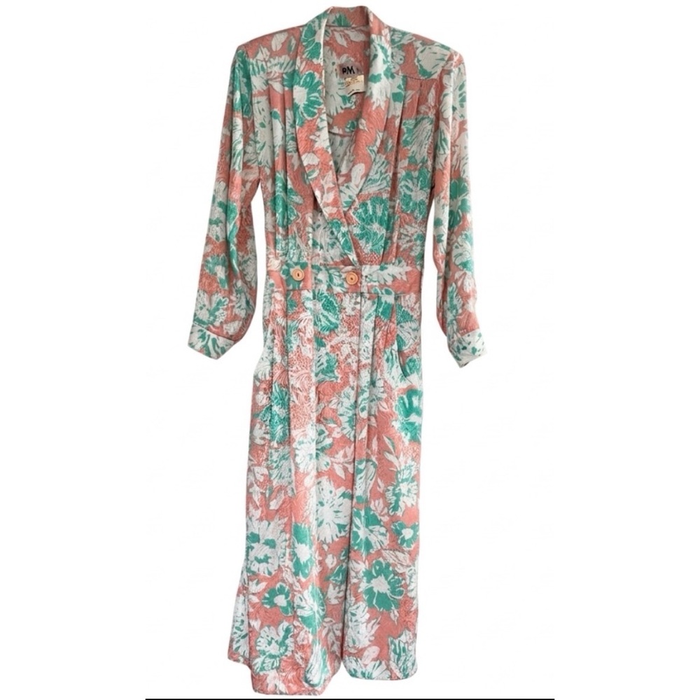 Vintage Retro 80s Floral Shawl Collar Long Sleeve Tea Dress Size 10